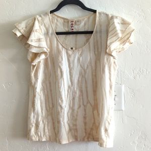 NWT Dolan by Anthropologie Neutral Ruffled Flutter Sleeve Blouse Shirt Top Sz S